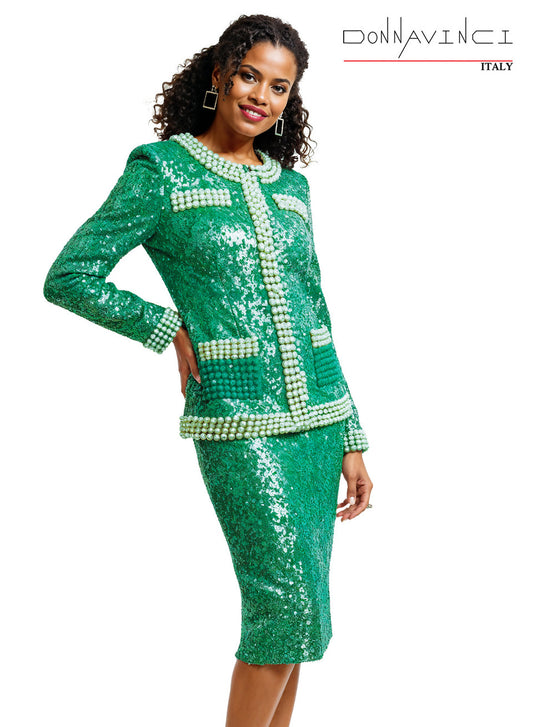 12234 Sequins 2Pc Jacket & Skirt Set Donna Vinci