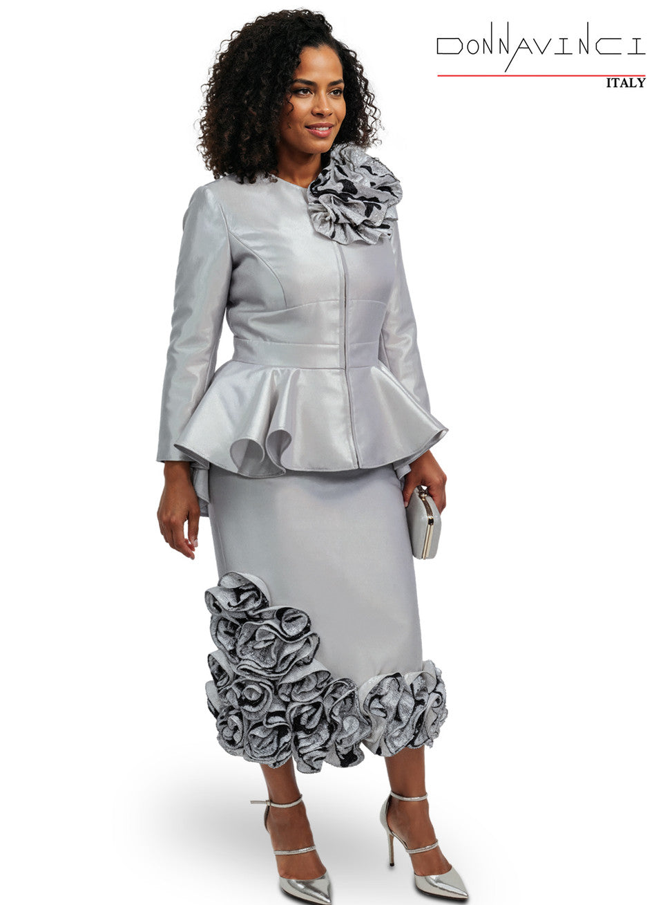 12164 Silver 2Pc Skirt Suit Donna Vinci