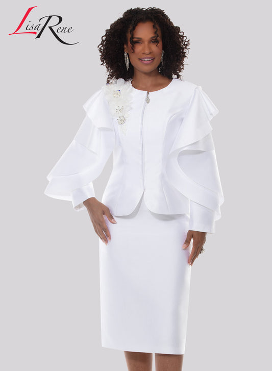 3385 2Pc Church Suit - Pure White Lisa Rene By Donna Vinci